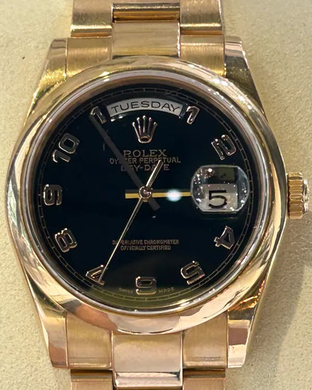 Rolex Day-Date 36MM Black Dial Rose Gold Oyster Bracelet (118205)