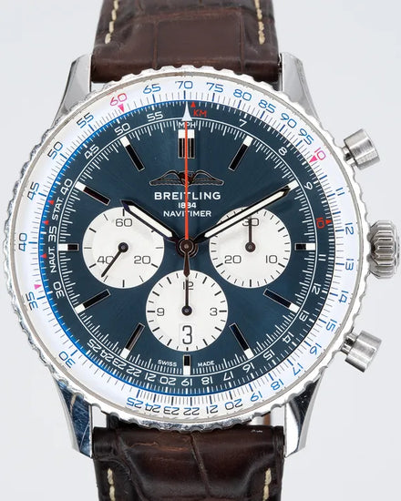 2022 Breitling Navitimer B01 Chronograph 46MM Blue Dial Leather Strap (AB0137211C1P1)
