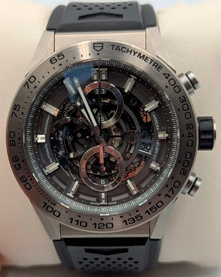 No Reserve - Tag Heuer Carrera Calibre HEUER 01 Titanium 43MM Skeleton Dial Rubber Strap (CAR2A8A.FT6072)