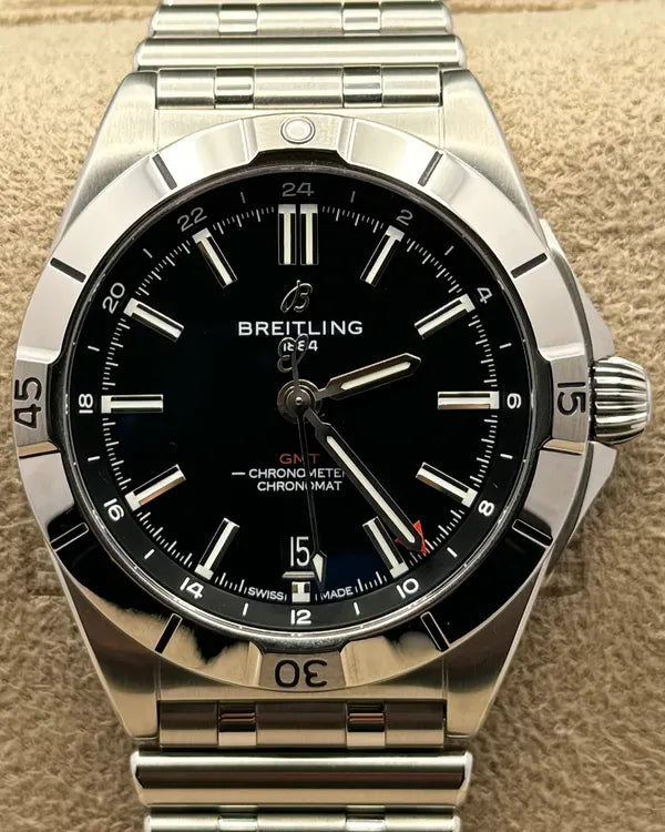 Breitling Chronomat GMT 40MM Black Dial Steel Bracelet (A32398)