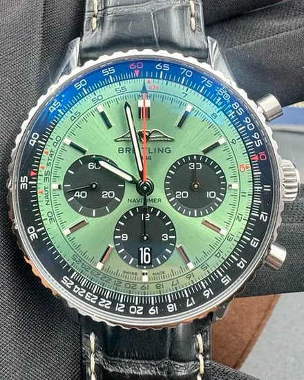2023 Breitling Navitimer 1 B01 43MM Mint Green Dial Leather Strap (AB0138241L1P1)