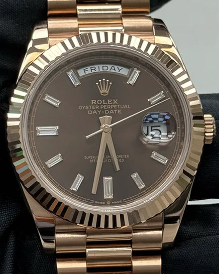 2021 Rolex Day-Date 40MM Chocolate Dial Rose Gold President Bracelet (228235)