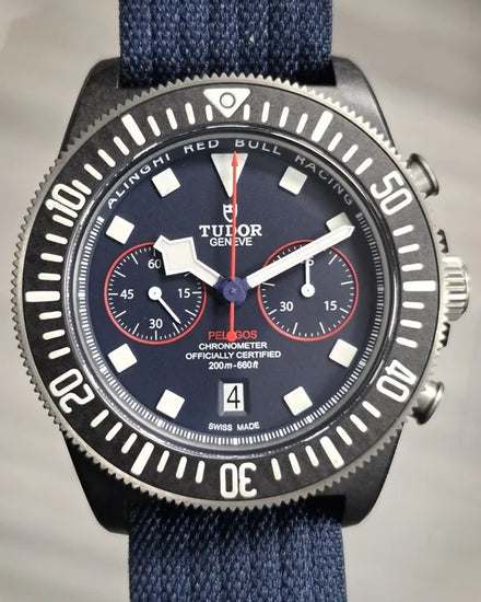 2024 Tudor Pelagos FXD Chronograph "Alinghi Red Bull Racing" 43MM Blue Dial Textile Strap (25807KN)