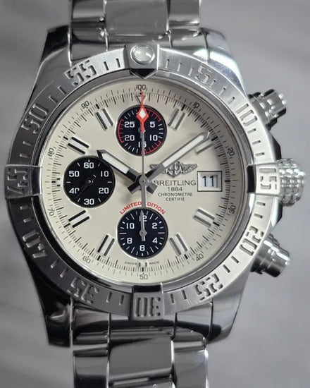 2015 Breitling Avenger II Chronograph "Japan" L. E. 43MM White Dial Steel Bracelet (A13381)