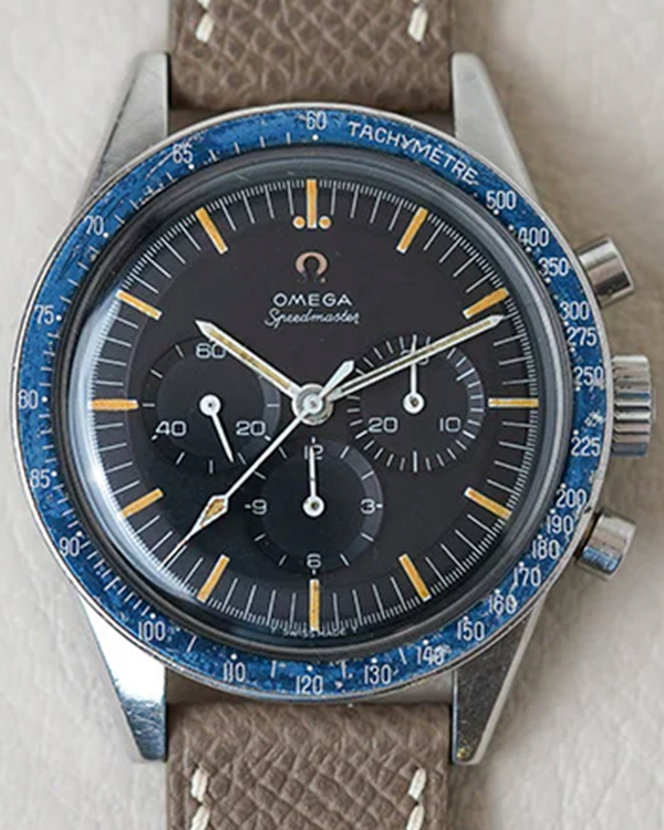 Rare Omega Speedmaster Ed White "Blueberry" 39MM Black Dial Aftermarket Leather Strap (105.003-64)
