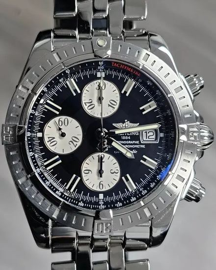 Breitling Chronomat Evolution 44MM Black Dial Steel Bracelet (A13356)