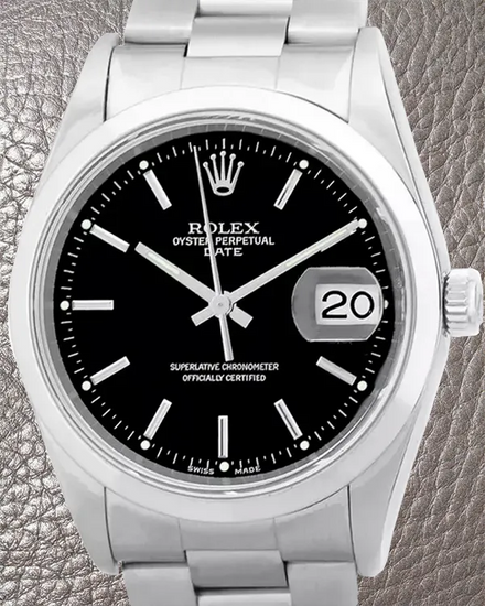 Rolex Oyster Perpetual Date 34MM Black Dial Oyster Bracelet (15200)