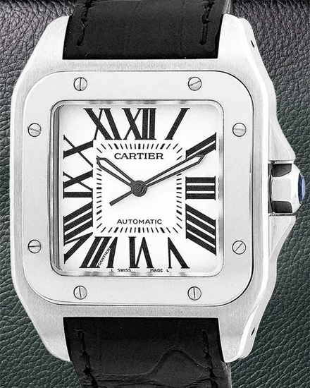 Cartier Santos 100 38MM White Dial Leather Strap (W20073X8)