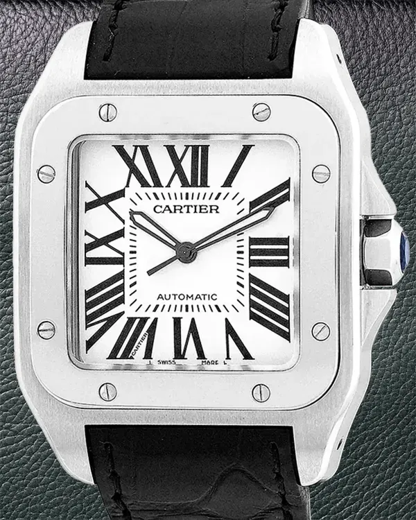Cartier Santos 100 38MM White Dial Leather Strap (W20073X8)