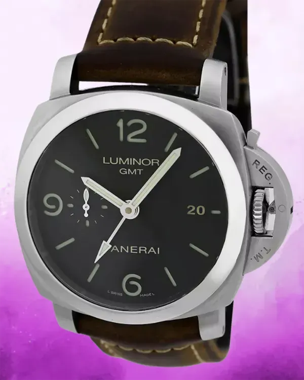Panerai Luminor 1950 3 Days GMT 44MM Black Dial Leather Strap (PAM00320)