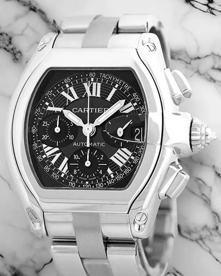 Cartier Roadster XL Chronograph 43MM Black Dial Steel Bracelet (W62020X6)