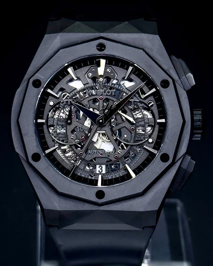 2018 Hublot Classic Fusion Aerofusion Chronograph "Orlinski Black Ceramic" L.E. 45MM Skeleton Dial Rubber Strap (525.CI.0119.RX.ORL18)
