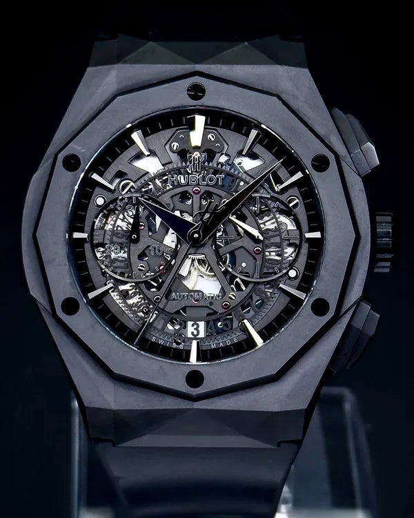 2018 Hublot Classic Fusion Aerofusion Chronograph "Orlinski Black Ceramic" L.E. 45MM Skeleton Dial Rubber Strap (525.CI.0119.RX.ORL18)