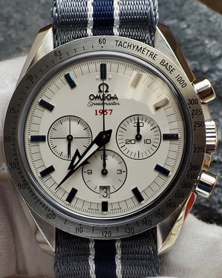 Omega Speedmaster Broad Arrow 42MM Silver Dial Aftermarket Textile Strap (321.12.42.50.02.001)