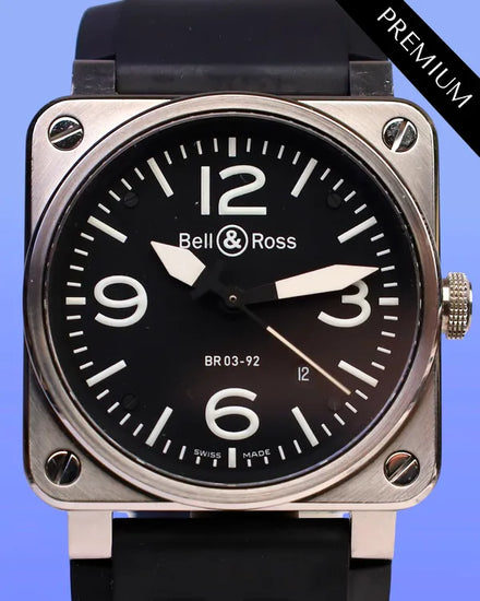 No Reserve - 2011 Bell & Ross BR 03-92 42MM Black Dial Rubber Strap (BR0392-S)