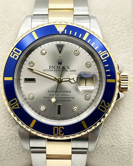 Rolex Submariner Date 40MM Silver "Serti" Dial Two-Tone Oyster Bracelet (16613)