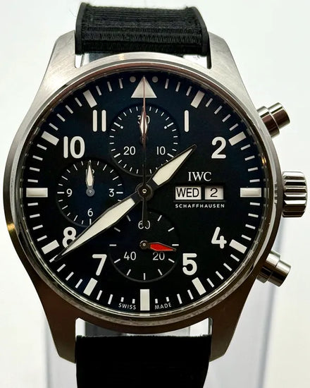 2022 IWC Schaffhausen Pilot Chronograph 43MM Black Dial Rubber Strap (IW378001)