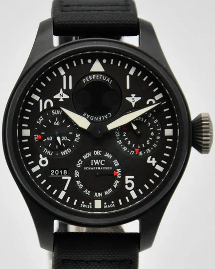 2014 IWC Schaffhausen Pilot "Top Gun" Perpetual Calendar 48MM Black Dial Textile Strap (IW502902)