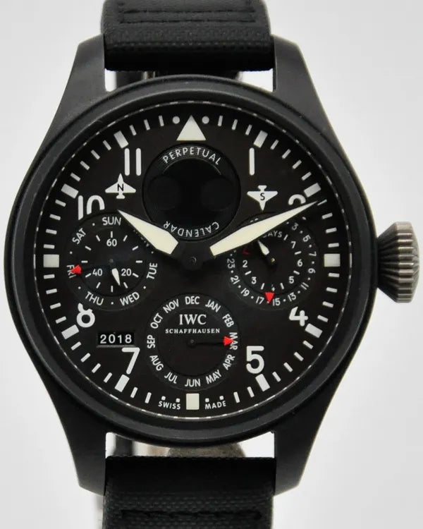 2014 IWC Schaffhausen Pilot "Top Gun" Perpetual Calendar 48MM Black Dial Textile Strap (IW502902)
