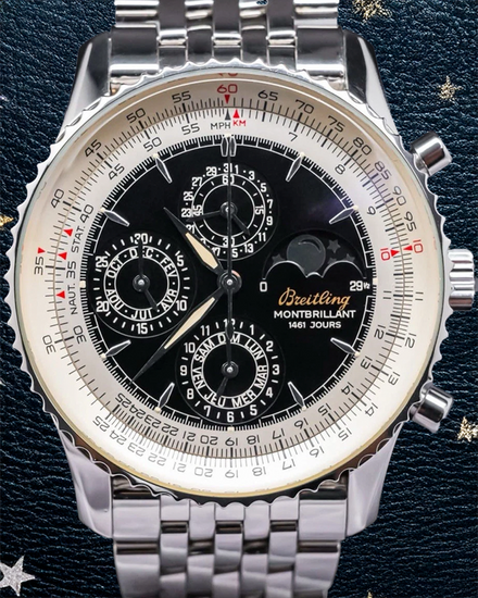 Breitling Montbrillant 1461 Jours Moonphase 42MM Black Dial Steel Bracelet (A19030)