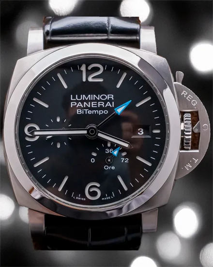 2023 Panerai Luminor Power Reserve BiTempo 44MM Black Dial Leather Strap (PAM01360)