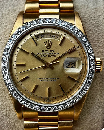 1974 (3.7 Mill Serial) Rolex Day-Date 36MM Champagne Dial Aftermarket Yellow Gold Bracelet (1803)