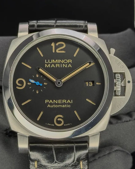 2017 Panerai Luminor Marina 1950 3 Days 44MM Black Dial Leather Strap (PAM01312)