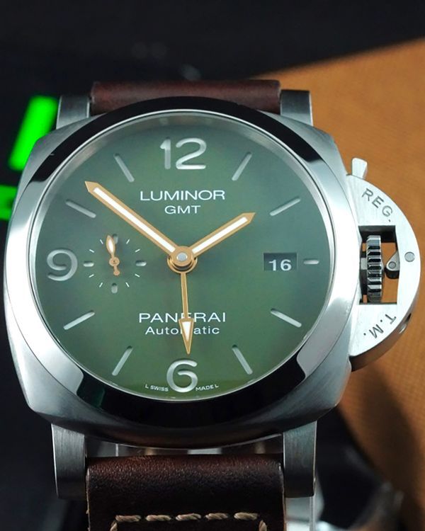 2020 Panerai Luminor GMT "Mahendra Singh Dhoni" L.E. 44MM Green Dial Leather Strap (PAM01056)