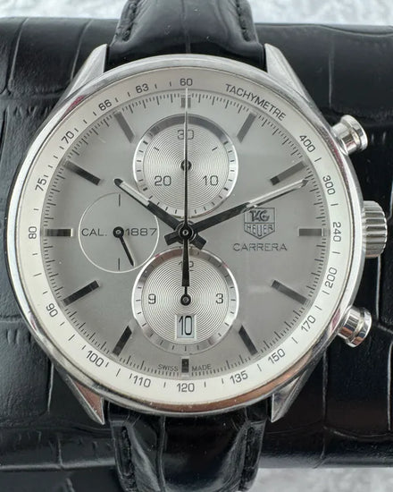 2012 Tag Heuer Carrera Chronograph 41MM Silver Dial Leather Strap (CAR2111.FC6266)