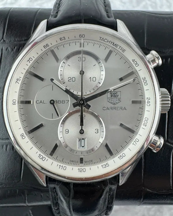 2012 Tag Heuer Carrera Chronograph 41MM Silver Dial Leather Strap (CAR2111.FC6266)