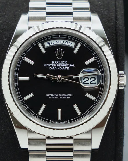 2017 Rolex Day-Date 40MM Black Dial White Gold President Bracelet (228239)