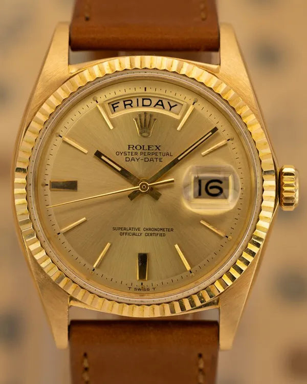 1969 (1.9 Mill. Serial) Rolex Day-Date 36MM Champagne "Sigma" Dial Leather Strap (1803)