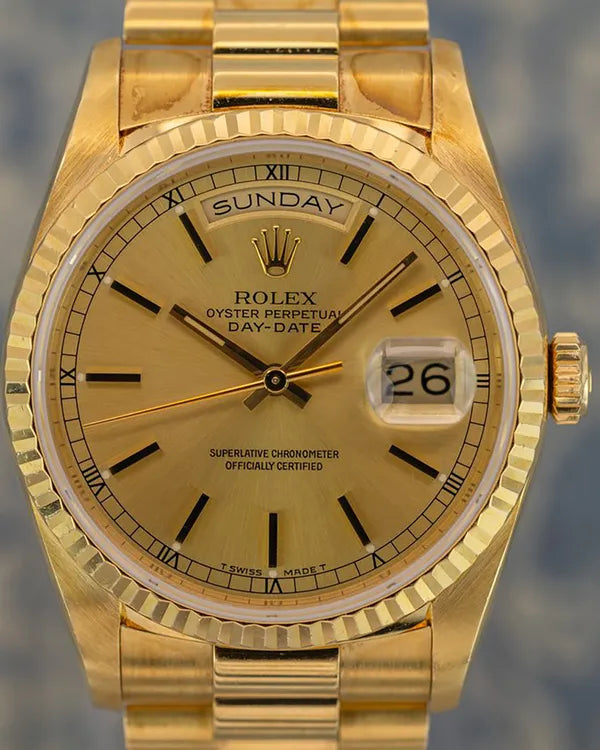 1994 (X Serial) Rolex Day-Date 36MM Champagne Dial Yellow Gold President Bracelet (18238)