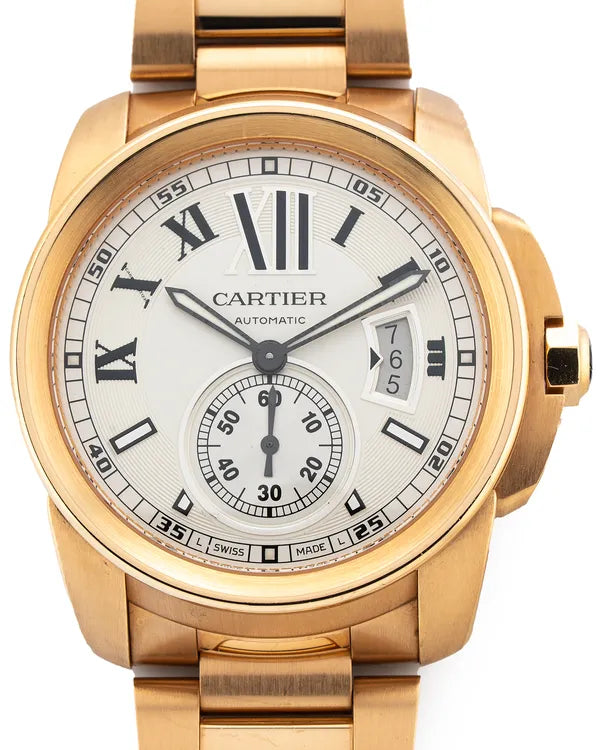 2012 Cartier Calibre de Cartier 42MM Silver Dial Rose Gold Bracelet (W7100018)