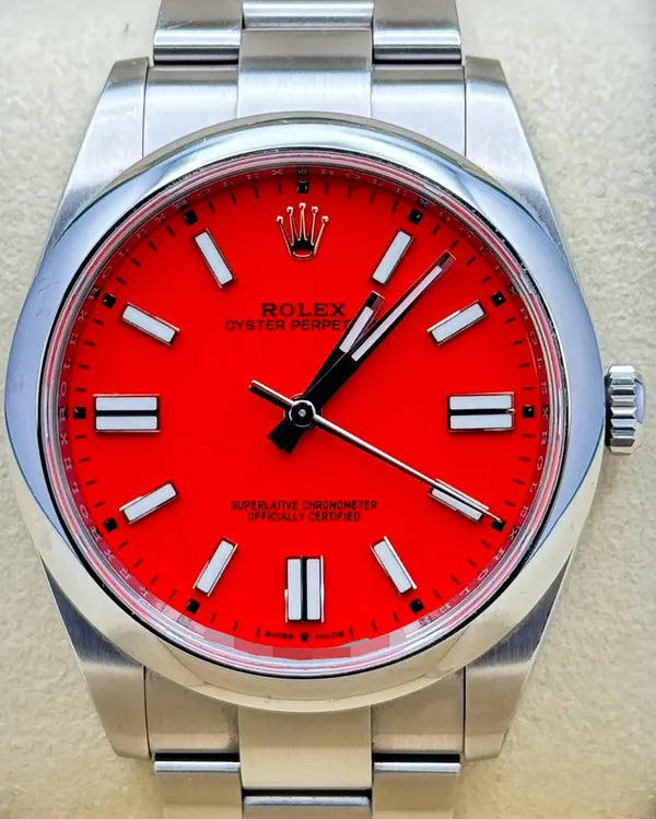 2021 Rolex Oyster Perpetual 41MM Coral Red Dial Oyster Bracelet (124300)
