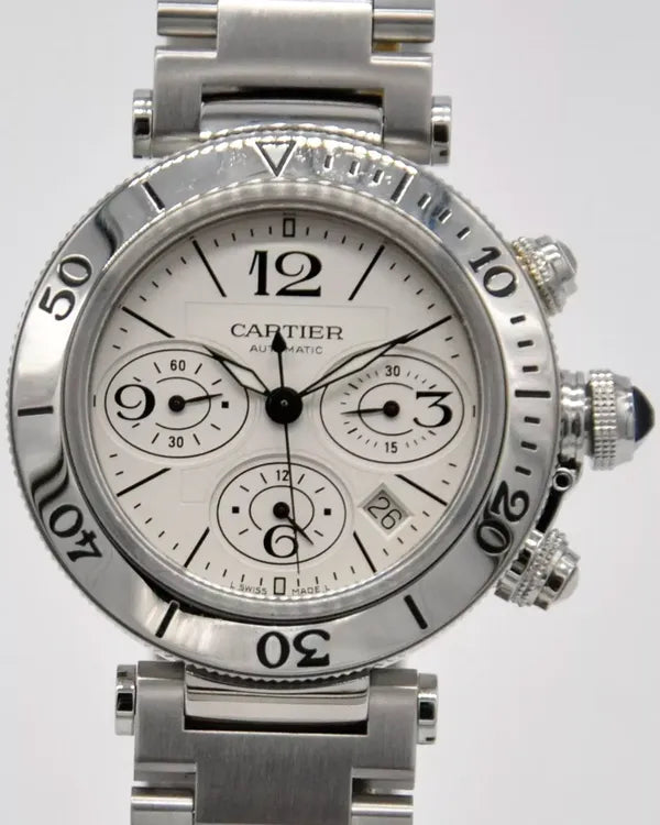 Cartier Pasha De Cartier Seatimer 42.5MM Silver Dial Steel Bracelet (W31089M7)