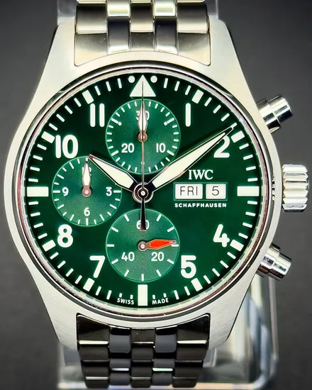 IWC Schaffhausen Pilot Chronograph 41MM Green Dial Steel Bracelet (IW388104)