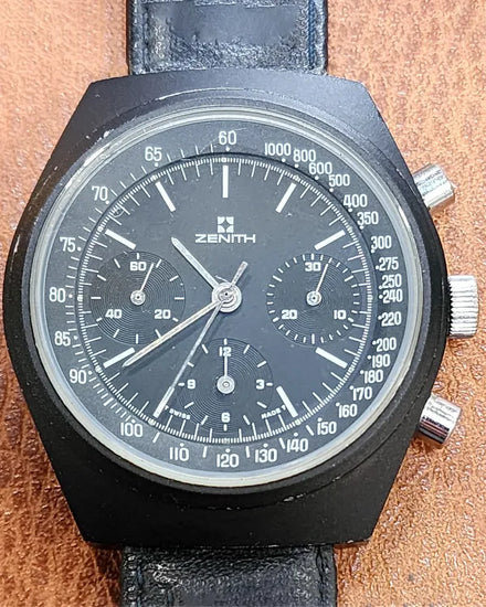 Rare Zenith Chronograph "Shadow Prototype" 41MM Black Dial Leather Strap (Cal. 146HP)