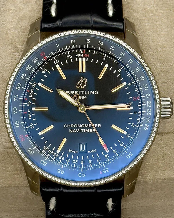 (OSCAR) Breitling Navitimer 41MM Black Dial Leather Strap (A17326)
