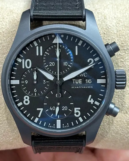 2024 IWC Schaffhausen Pilot "Top Gun Ceratanium" Chronograph 41MM Black Dial Textile Strap (IW388106)