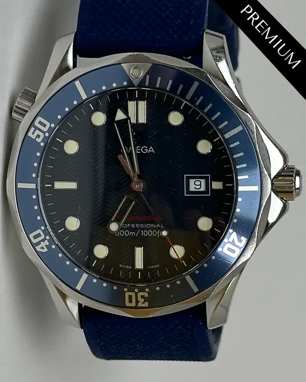 (Diego working) No Reserve - 2008 Omega Seamaster Diver 300M 41MM Quartz Blue Dial Aftermarket Rubber Strap (2221.80.00)