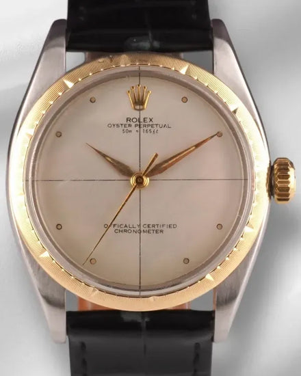 Rolex Oyster Perpetual 34MM Silver "Zephyr" Dial Aftermarket Leather Strap (6582)