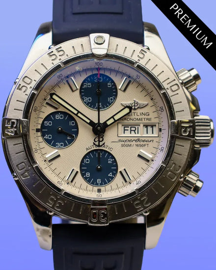 No Reserve - Breitling Superocean Chronograph II 42MM Silver Dial Rubber Strap (A13340)