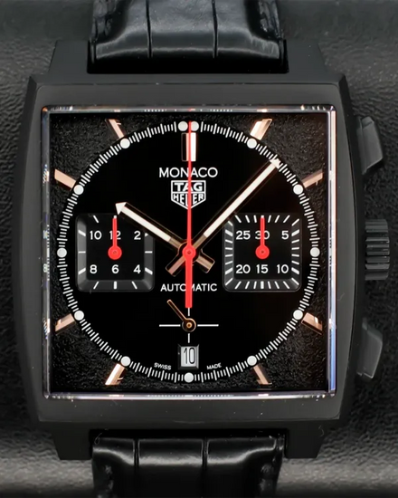 2022 Tag Heuer Monaco "Dark Lord" S.E. 39MM Black Dial Leather Strap (CBL2180.FC6497)