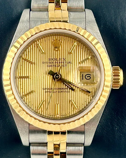 Rolex Lady-Datejust 26MM Champagne "Tapestry" Dial Two-Tone Jubilee Gold Bracelet (69173)
