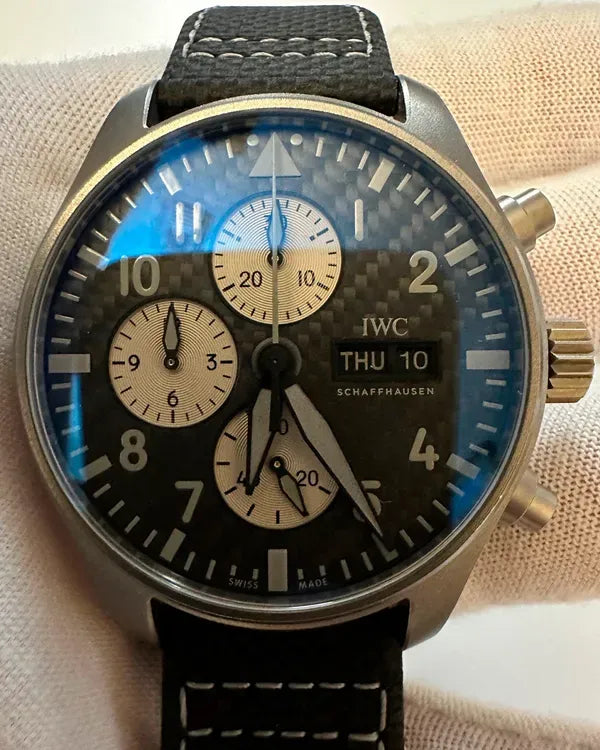 2023 IWC Schaffhausen Pilot Chronograph "AMG Edition" 43MM Carbon Fiber Dial Leather Strap (IW377903)