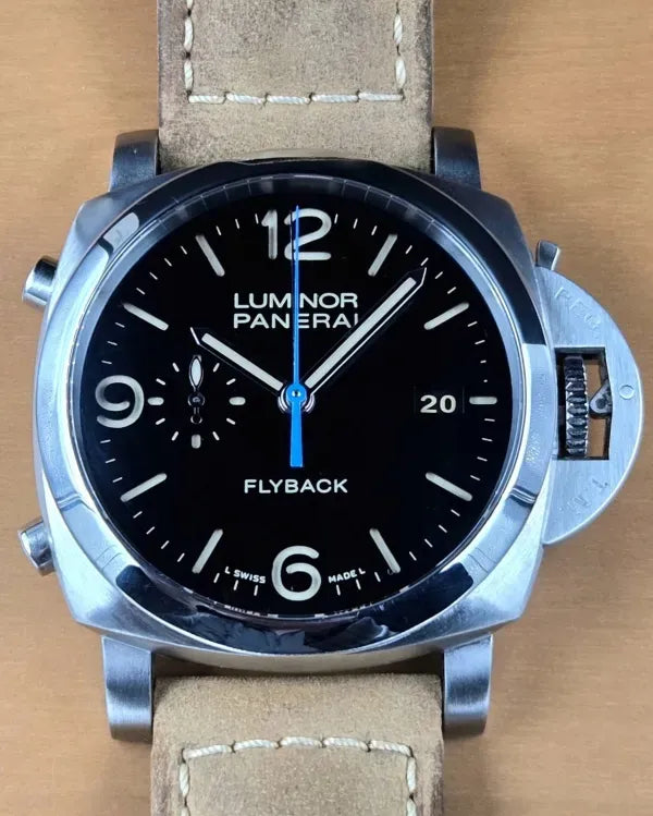 2015 Panerai Luminor 1950 3 Days Chrono Flyback 44MM Black Dial Leather Strap (PAM00524)