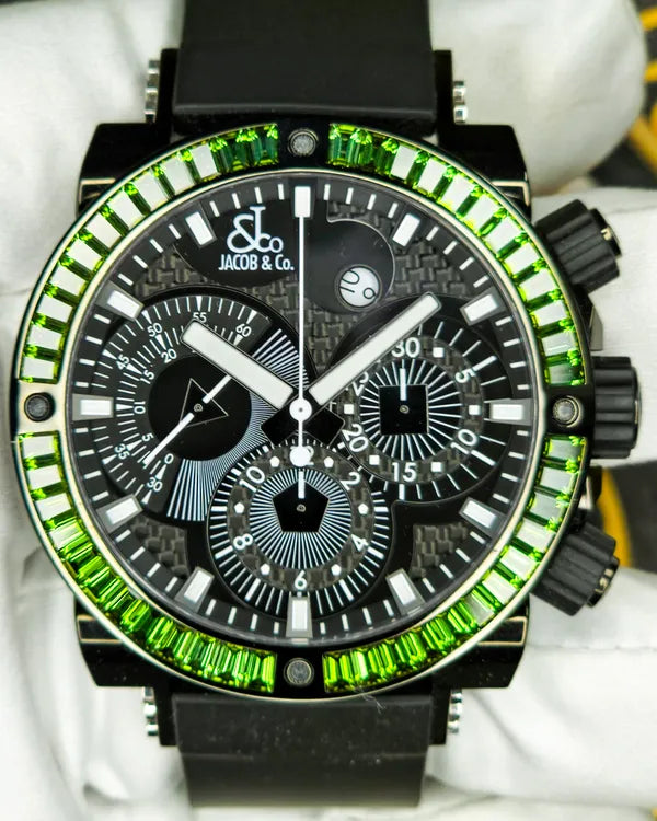Jacob & Co. Epic II Chronograph 46MM Carbon Fiber Dial Rubber Strap (EPIC2PVDGRBW)