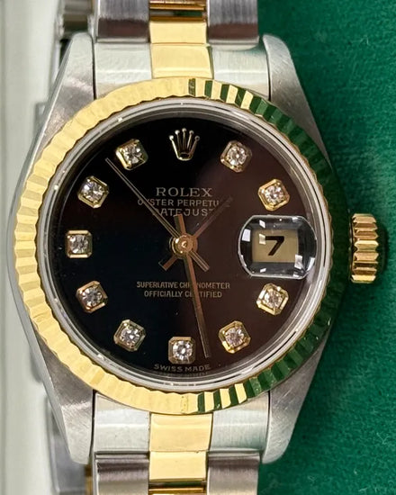 2002 (Y Serial) Rolex Lady-Datejust 26MM Black Dial Two-Tone Oyster Bracelet (79173G)