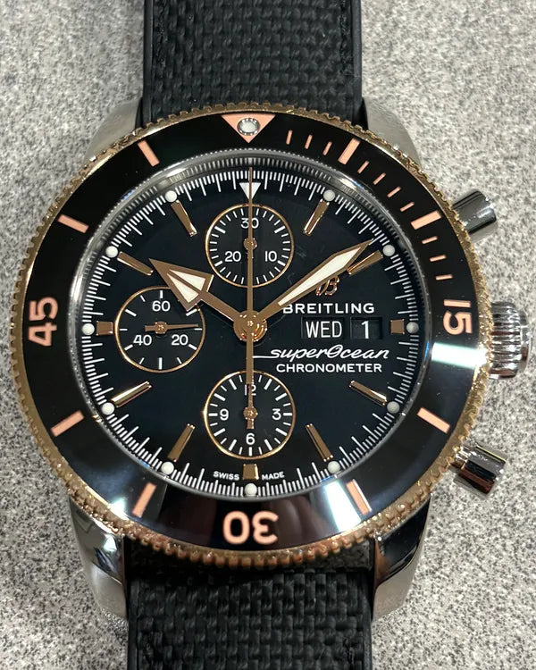 Breitling Superocean Heritage II Chronograph 44MM Black Dial Aftermarket Rubber Strap (U13313121B1A1)
